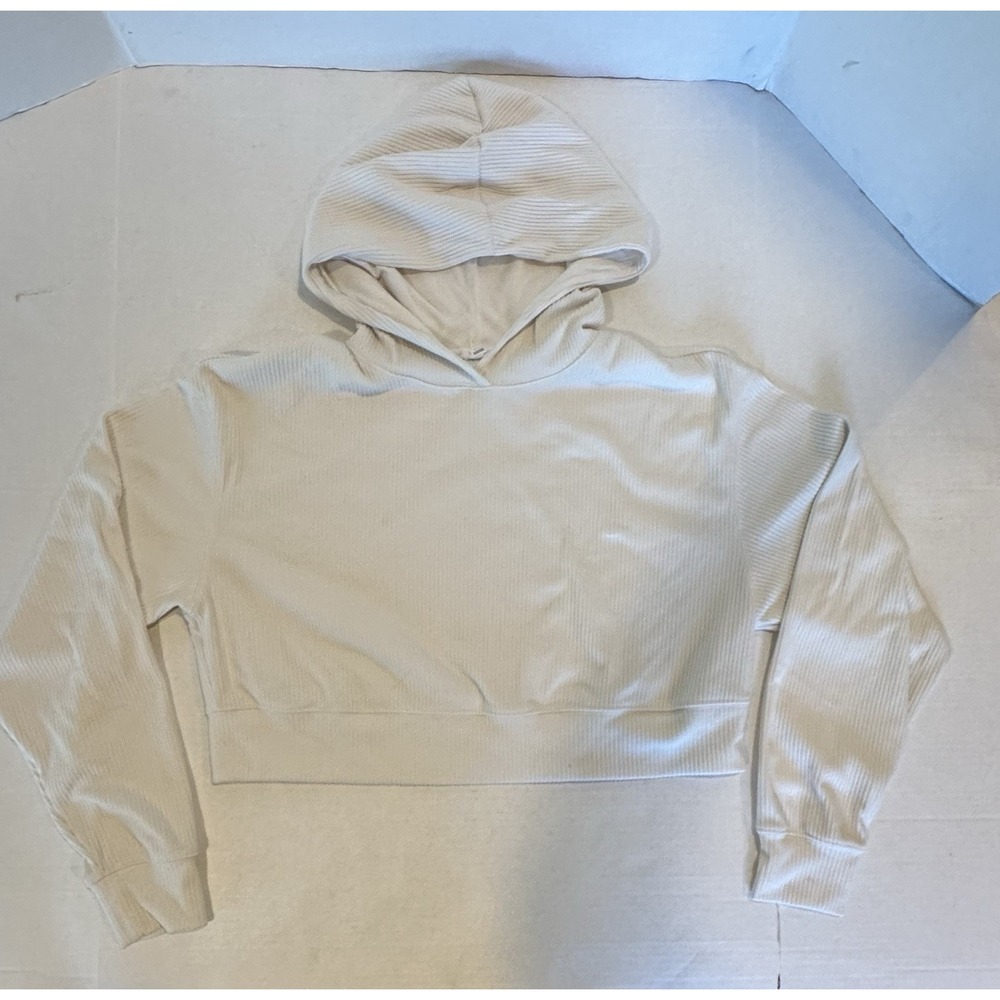 Garage Crop Top Hoodie Velour Ribbed Cream Size Medium